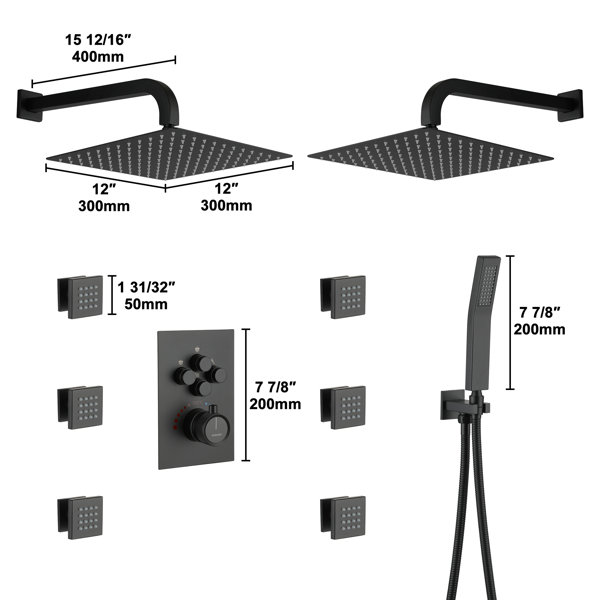 CASAINC Dual Shower Head Thermostatic Rainfall Shower System with Rough